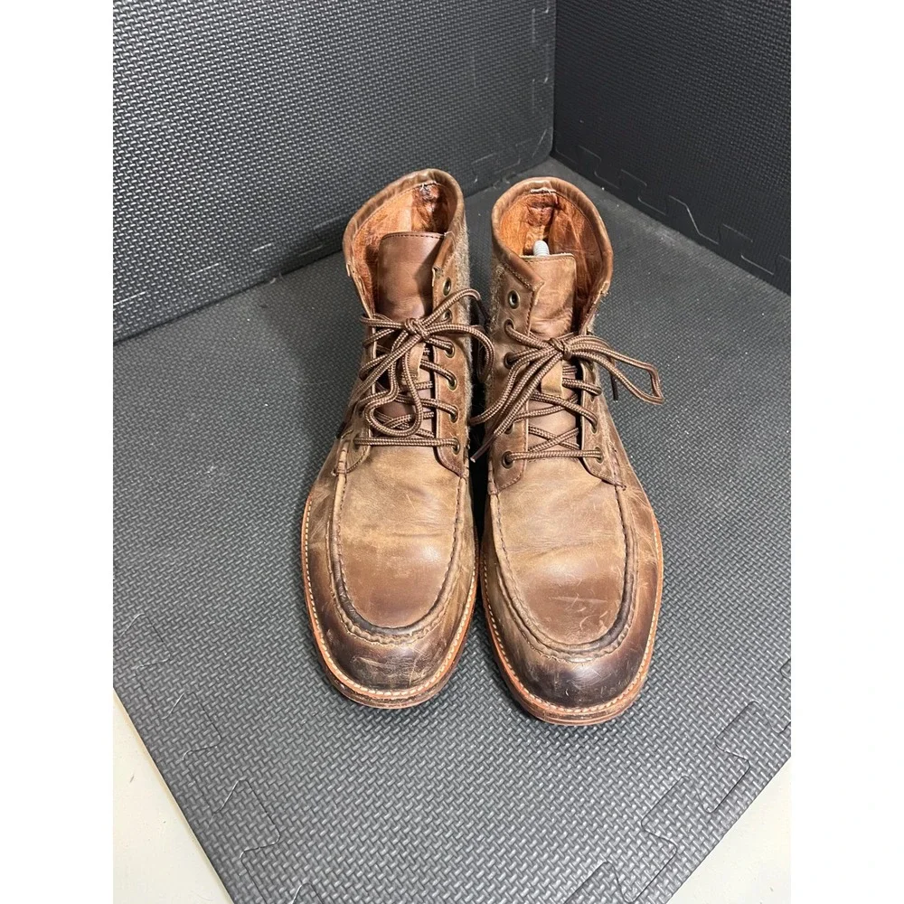 Warfield & Grand Brown Leather Lace-Up Moc Toe Boots